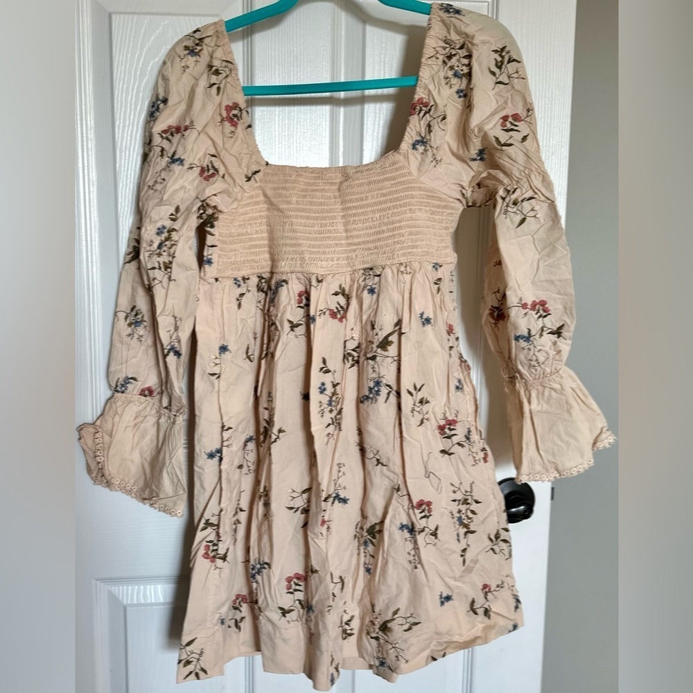 Anthropologie Embroidered Mini Dress NWT — Sand S | Cottagecore Boho - Picture 12 of 16